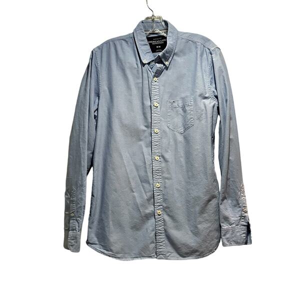 American Eagle AEO Button Down Long Sleeve Shirt Blue Preppy Cotton Mens Medium - Picture 13 of 14